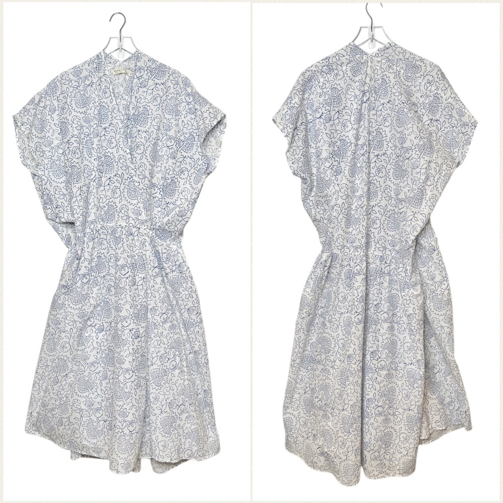 HACKWITH Design House White Etoile Floral Lagenlook Cotton Tunic MIdi Dress OS
